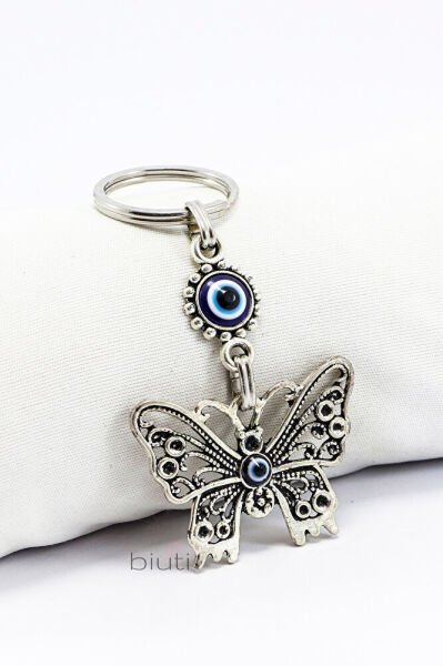 Metal Kelebek Nazar Boncuklu Anahtarlık