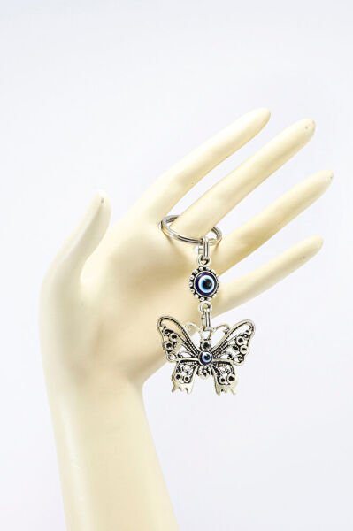 Metal Kelebek Nazar Boncuklu Anahtarlık