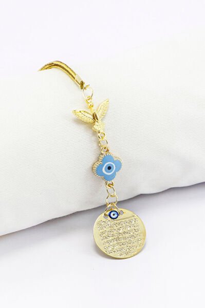 Anka Kuşu Metal Küçük Ayetel Kürsi Bebe Mavisi Mineli Yonca Nazar Boncuğu Araba Dikiz Ayna Süsü