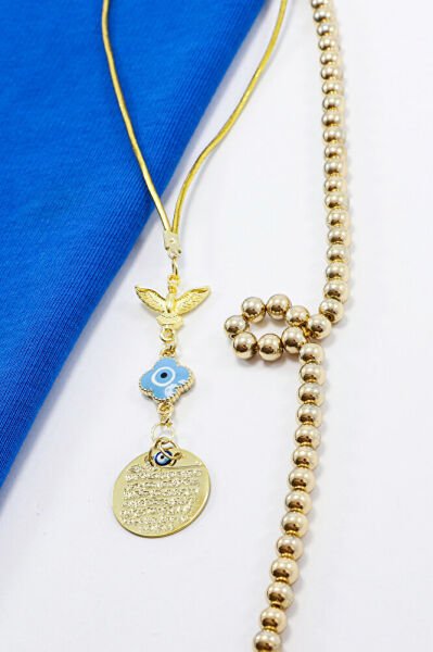 Anka Kuşu Metal Küçük Ayetel Kürsi Bebe Mavisi Mineli Yonca Nazar Boncuğu Araba Dikiz Ayna Süsü