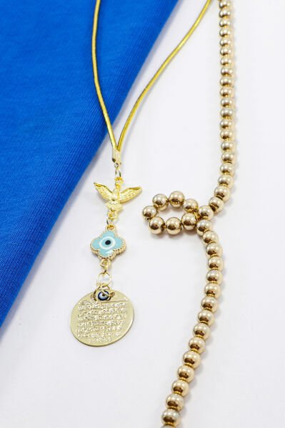 Anka Kuşu Metal Küçük Ayetel Kürsi Su Yeşili Mineli Nazar Boncuğu Araba Dikiz Ayna Süsü