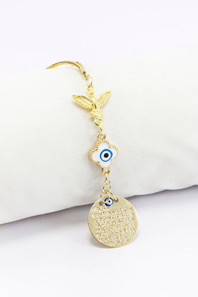 Anka Kuşu Metal Küçük Ayetel Kürsi Beyaz Mineli Nazar Boncuğu Araba Dikiz Ayna Süsü