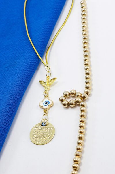 Anka Kuşu Metal Küçük Ayetel Kürsi Beyaz Mineli Nazar Boncuğu Araba Dikiz Ayna Süsü