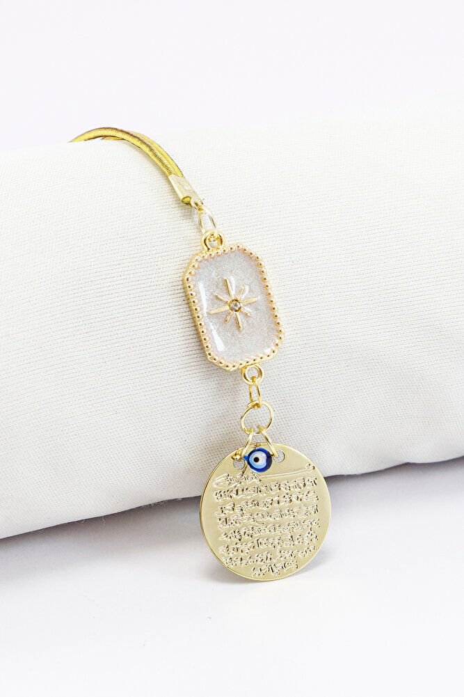 Gold Renkli Sedefli Kuzey Yıldızı Metal Ayetel Kürsi Araba Dikiz Ayna Süsü