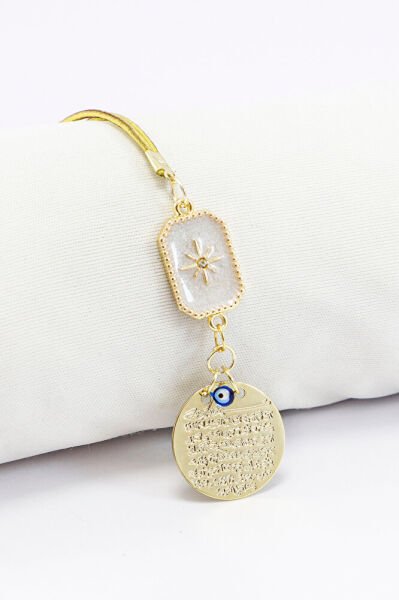 Gold Renkli Sedefli Kuzey Yıldızı Metal Ayetel Kürsi Araba Dikiz Ayna Süsü