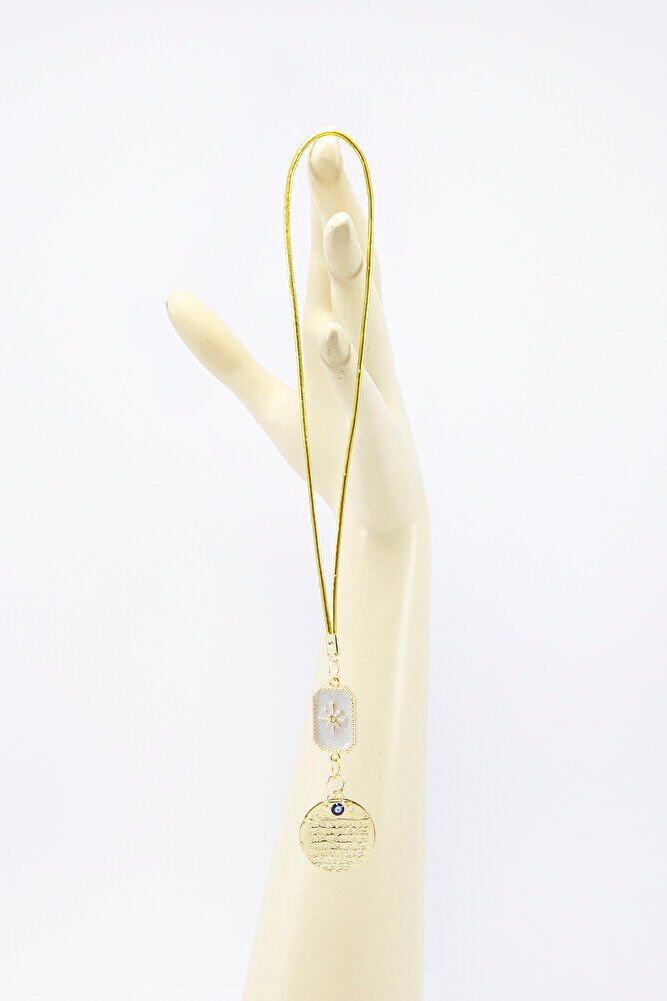 Gold Renkli Sedefli Kuzey Yıldızı Metal Ayetel Kürsi Araba Dikiz Ayna Süsü