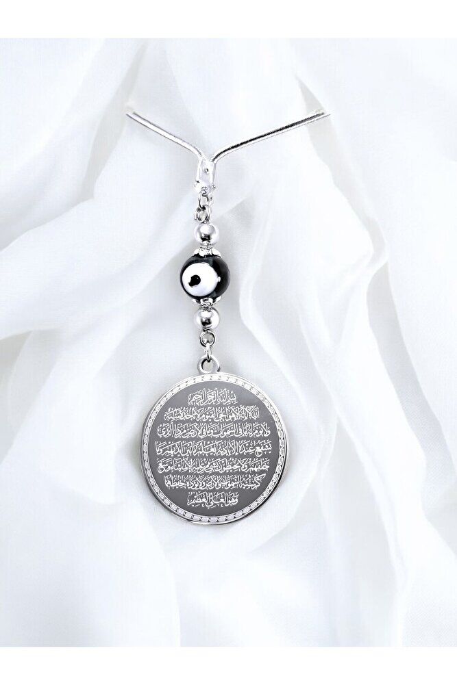 Emerald Green Beads Silver Color Steel Double Sided Ayetel Kursi Felak Nas Ihlas Car Mirror Ornament