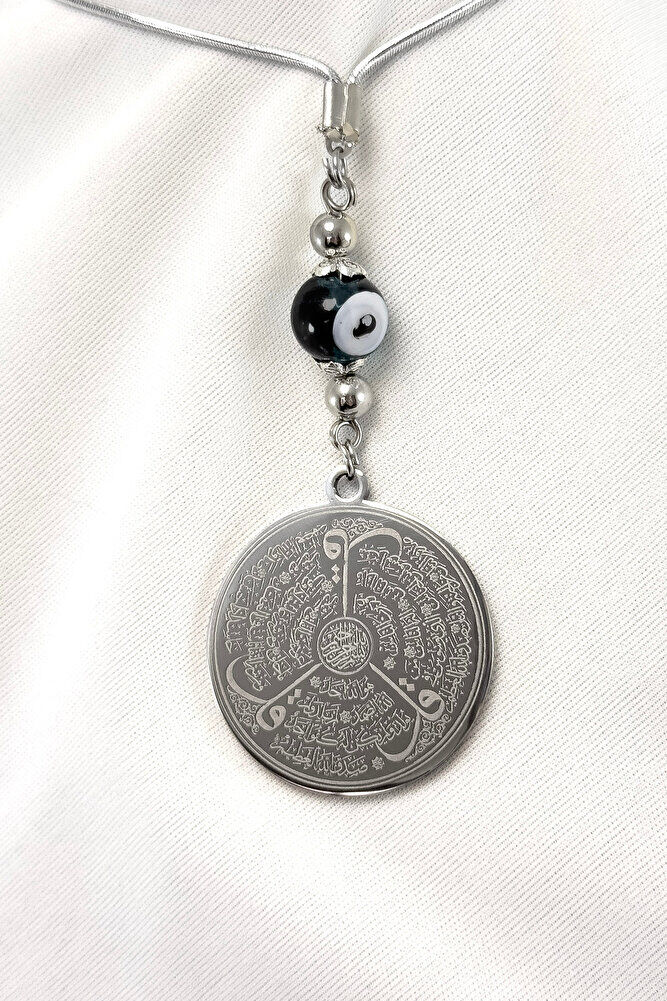 Emerald Green Beads Silver Color Steel Double Sided Ayetel Kursi Felak Nas Ihlas Car Mirror Ornament