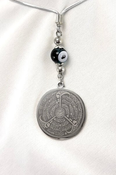 Zümrüt Yeşili Boncuk Gümüş Renk Çelik Çift Taraflı Ayetel Kürsi Felak Nas Ihlas Araba Ayna Süsü