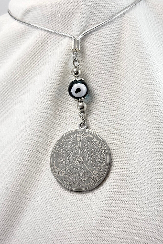 Emerald Green Beads Silver Color Steel Double Sided Ayetel Kursi Felak Nas Ihlas Car Mirror Ornament