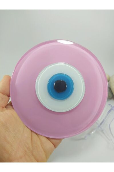 Toz Pembe El Yapımı Deliksiz Büyük Cam Nazar Boncuğu 12 Cm Masa Üstü Dekor Hediyelik Eşya