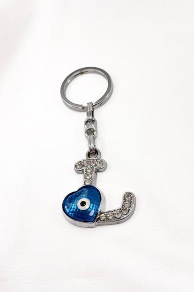 Evil Eye Bead Letter L Keychain / Car Rearview Mirror Ornament Metal Gift Accessory
