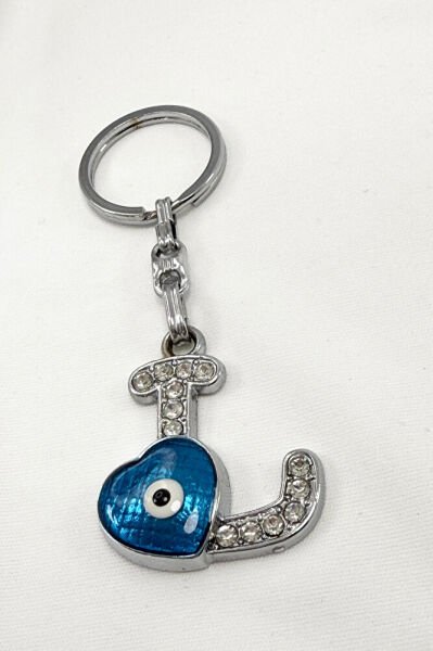 Evil Eye Bead Letter L Keychain / Car Rearview Mirror Ornament Metal Gift Accessory