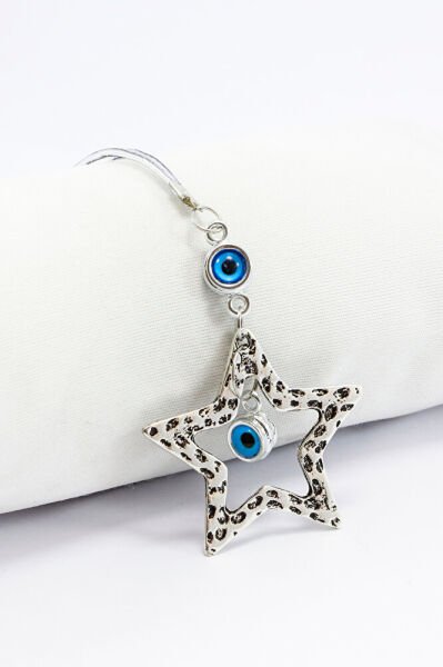 Metal Yıldız Çift Nazar Boncuklu Araba Dikiz Ayna Süsü, Elastik İpli Çift Taraflı Araba Hediyesi