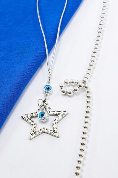 Metal Yıldız Çift Nazar Boncuklu Araba Dikiz Ayna Süsü, Elastik İpli Çift Taraflı Araba Hediyesi