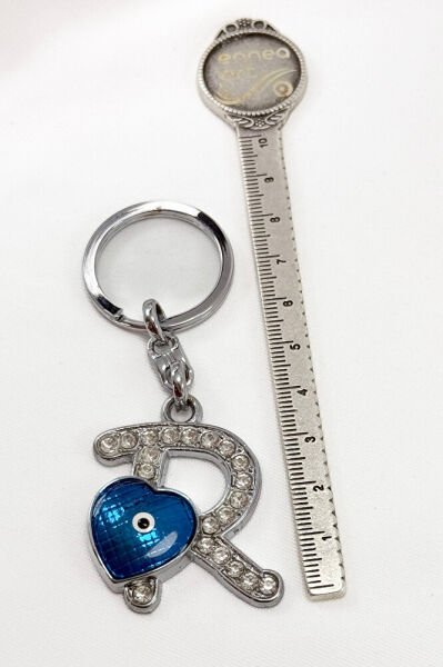 Evil Eye Bead Letter R Keychain / Car Rearview Mirror Ornament Metal Gift Accessory