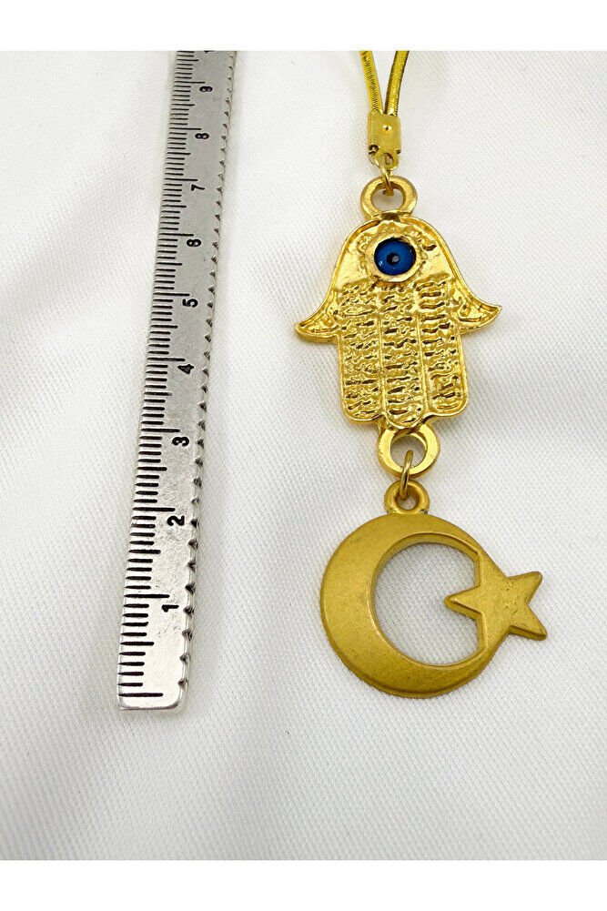 Altın Kaplama Hamse Ay Yıldız Gold Renkli Araba Dikiz Ayna Süsü, Lüks Yeni Araba Hediyesi