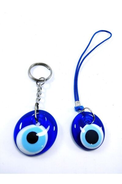 Evil Eye Bead Keychain + Car Rearview Mirror Ornament Handmade Glass Gift Set