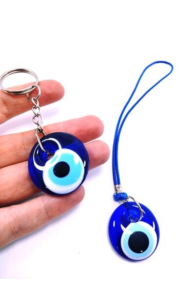 Evil Eye Bead Keychain + Car Rearview Mirror Ornament Handmade Glass Gift Set