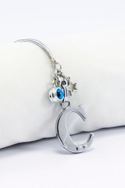 Metal Nazar Boncuğu Yıldız C Harfli Dikiz Ayna Süsü, Elastik İpli Hediyelik Yeni Araba Hediyesi