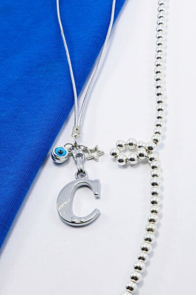 Metal Nazar Boncuğu Yıldız C Harfli Dikiz Ayna Süsü, Elastik İpli Hediyelik Yeni Araba Hediyesi