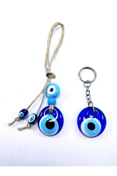 Evil Eye Bead Keychain + Car Rearview Mirror Ornament Handmade Glass Gift Set