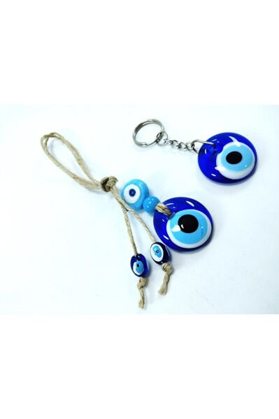 Evil Eye Bead Keychain + Car Rearview Mirror Ornament Handmade Glass Gift Set