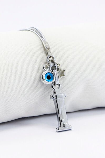 Metal Nazar Boncuğu Yıldız I/İ Harfli Dikiz Ayna Süsü, Elastik İpli Hediyelik Yeni Araba Hediyesi