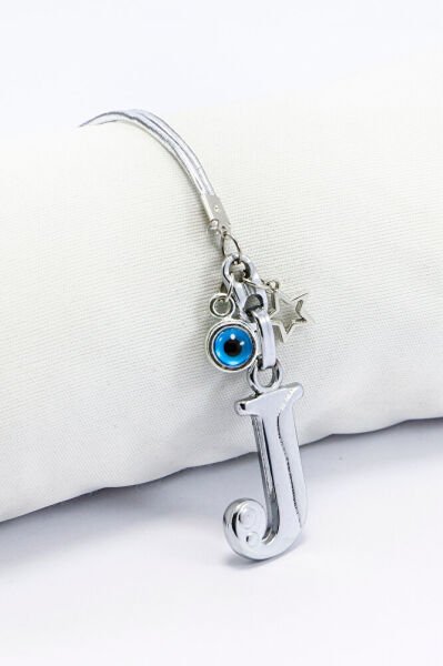 Metal Nazar Boncuğu Yıldız J Harfli Dikiz Ayna Süsü, Elastik İpli Hediyelik Yeni Araba Hediyesi