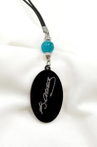 Turquoise Natural Stone Black Steel Everything Will Be Great Car Rearview Mirror Ornament with K. Ataturk Inscription