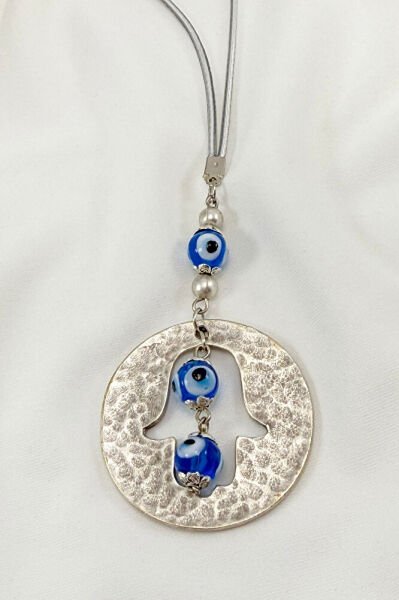 Handmade Glass Evil Eye Bead Metal Hamse Car Rearview Mirror Ornament, Luxury New Car Gift