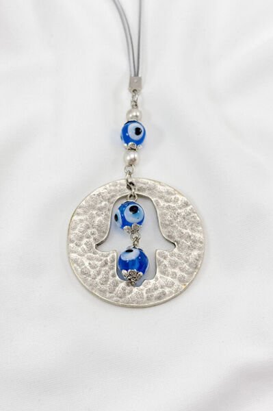 Handmade Glass Evil Eye Bead Metal Hamse Car Rearview Mirror Ornament, Luxury New Car Gift