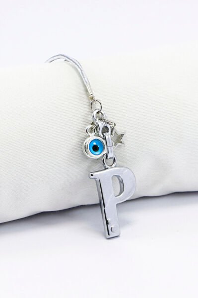 Metal Nazar Boncuğu Yıldız P Harfli Dikiz Ayna Süsü, Elastik İpli Hediyelik Yeni Araba Hediyesi