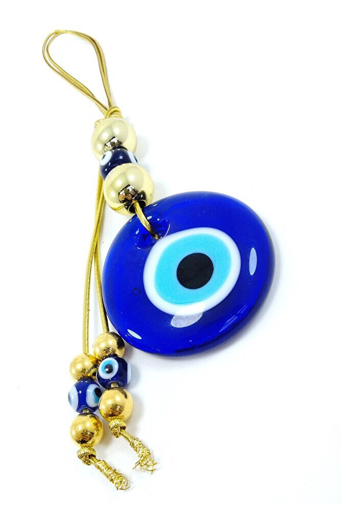 Özel Tasarım Nazar Boncuğu Duvar Askısı El Yapımı Cam Hediyelik Dekor Gold Renkli Ipli