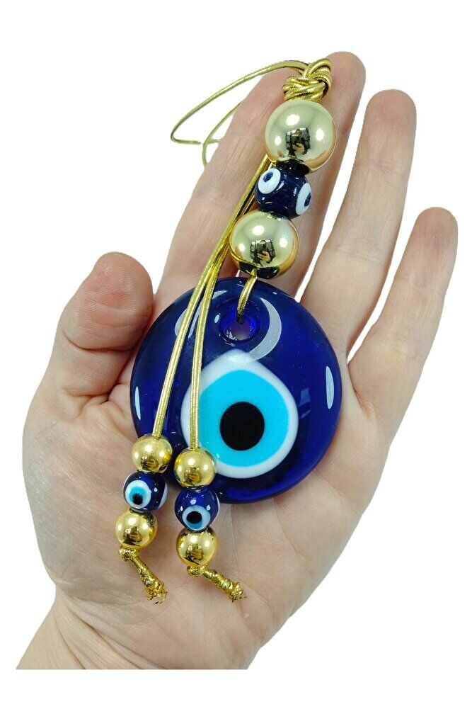 Özel Tasarım Nazar Boncuğu Duvar Askısı El Yapımı Cam Hediyelik Dekor Gold Renkli Ipli