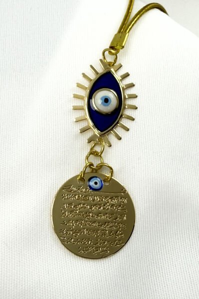 Gold Color Evil Eye Metal Ayetel Kursi Car Rearview Mirror Ornament
