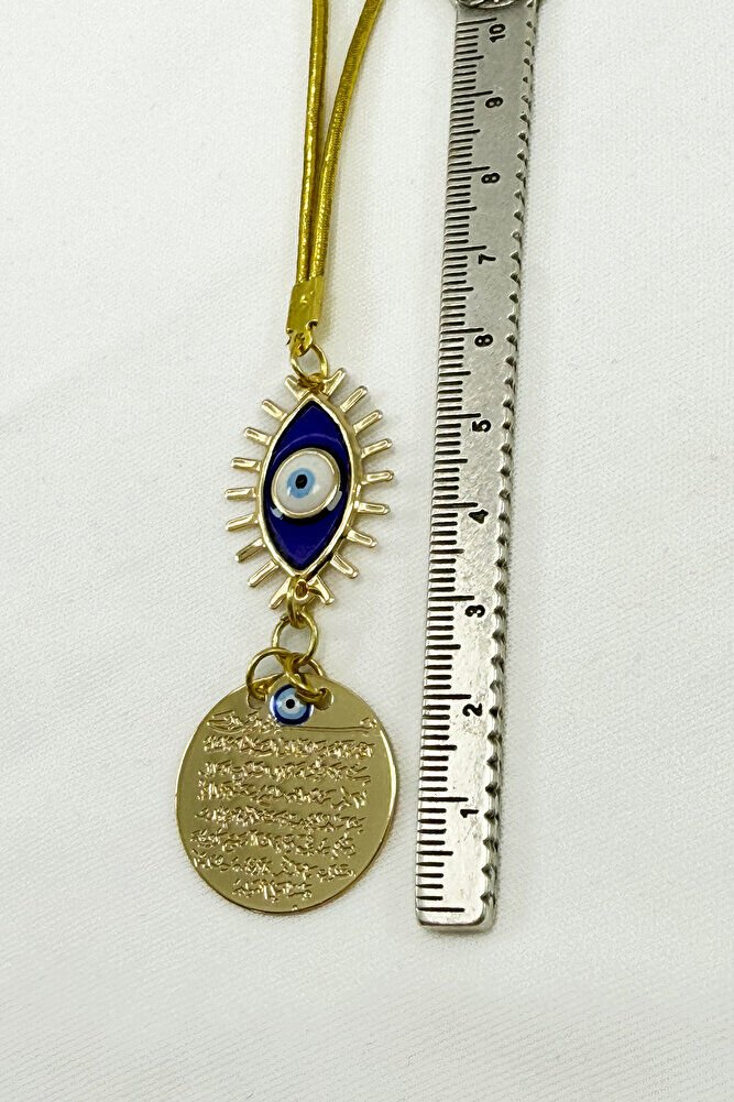 Altın Renkli Nazar Gözü Metal Ayetel Kürsi Araba Dikiz Ayna Süsü