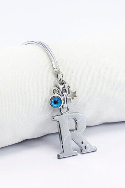 Metal Nazar Boncuğu Yıldız R Harfli Dikiz Ayna Süsü, Elastik İpli Hediyelik Yeni Araba Hediyesi