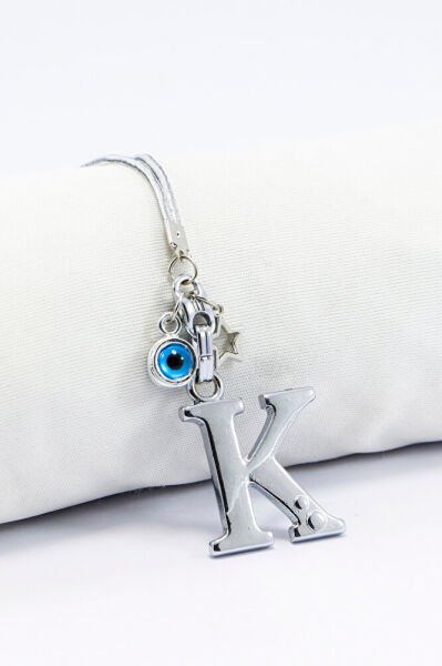 Metal Nazar Boncuğu Yıldız K Harfli Dikiz Ayna Süsü, Elastik İpli Hediyelik Yeni Araba Hediyesi