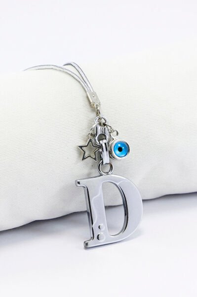 Metal Nazar Boncuğu Yıldız D Harfli Dikiz Ayna Süsü, Elastik İpli Hediyelik Yeni Araba Hediyesi
