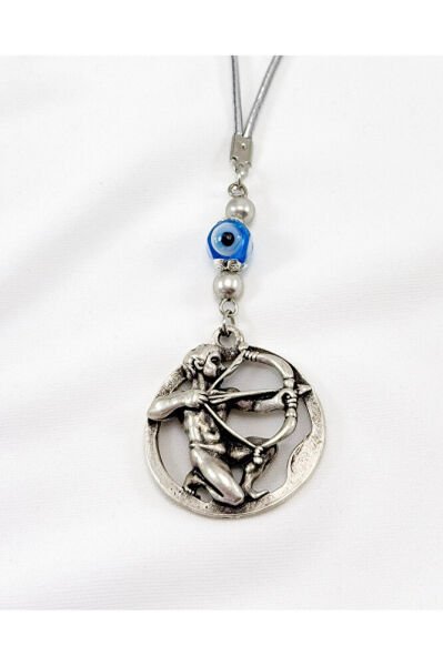 Silver Color Handmade Glass Evil Eye Bead Sagittarius Car Rearview Mirror Ornament, Sagittarius Car Gift