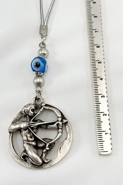 Silver Color Handmade Glass Evil Eye Bead Sagittarius Car Rearview Mirror Ornament, Sagittarius Car Gift