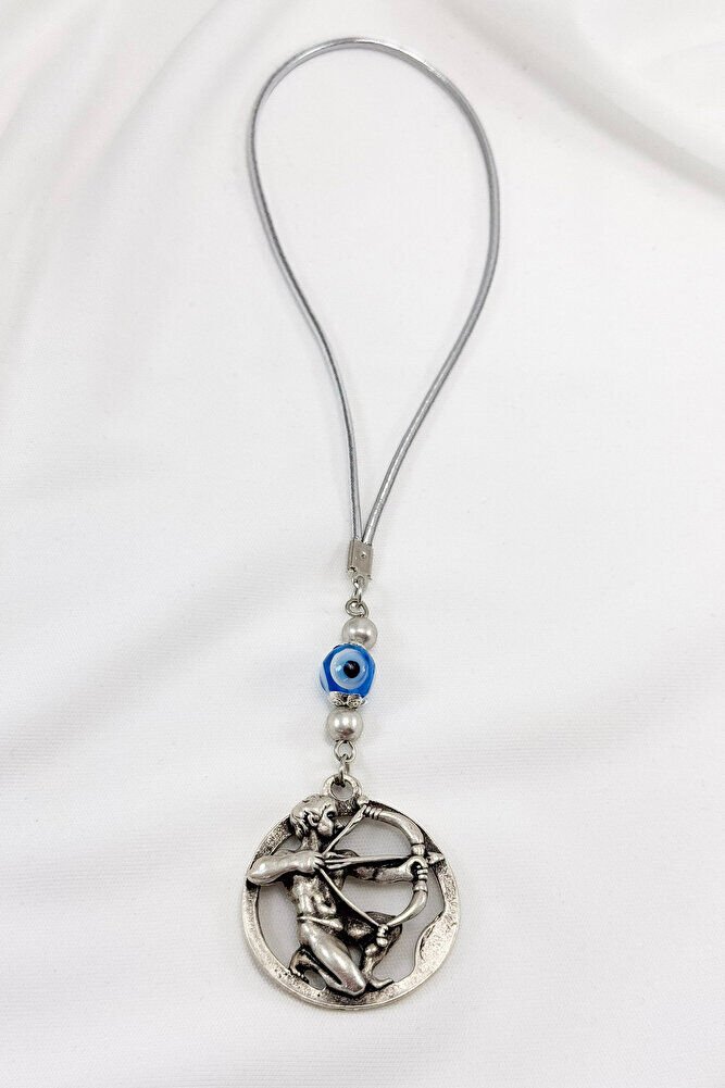 Gümüş Renkli El Yapımı Cam Nazar Boncuğu Yay Burcu Araba Dikiz Ayna Süsü, Yay Burcu Araba Hediyesi