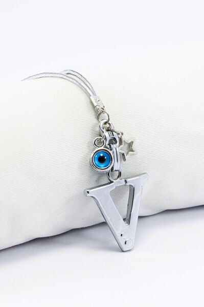 Metal Nazar Boncuğu Yıldız V Harfli Dikiz Ayna Süsü, Elastik İpli Hediyelik Yeni Araba Hediyesi