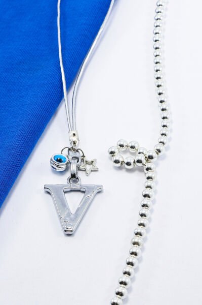 Metal Nazar Boncuğu Yıldız V Harfli Dikiz Ayna Süsü, Elastik İpli Hediyelik Yeni Araba Hediyesi