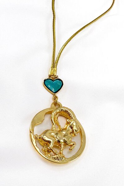 Handmade Glass Evil Eye Bead Gold Color Aries Car Rearview Mirror Ornament, Aries Car Gift