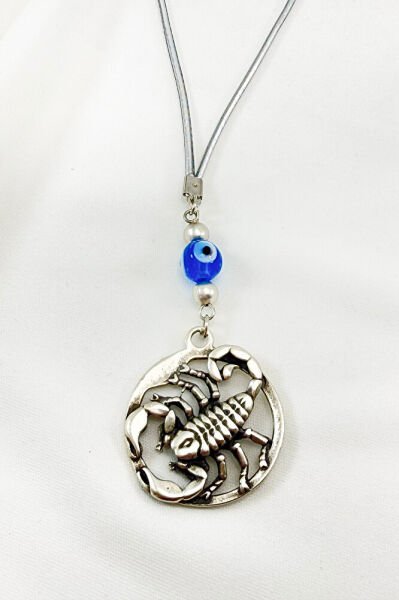 Silver Color Handmade Glass Evil Eye Bead Scorpio Car Rearview Mirror Ornament, Scorpio Car Gift