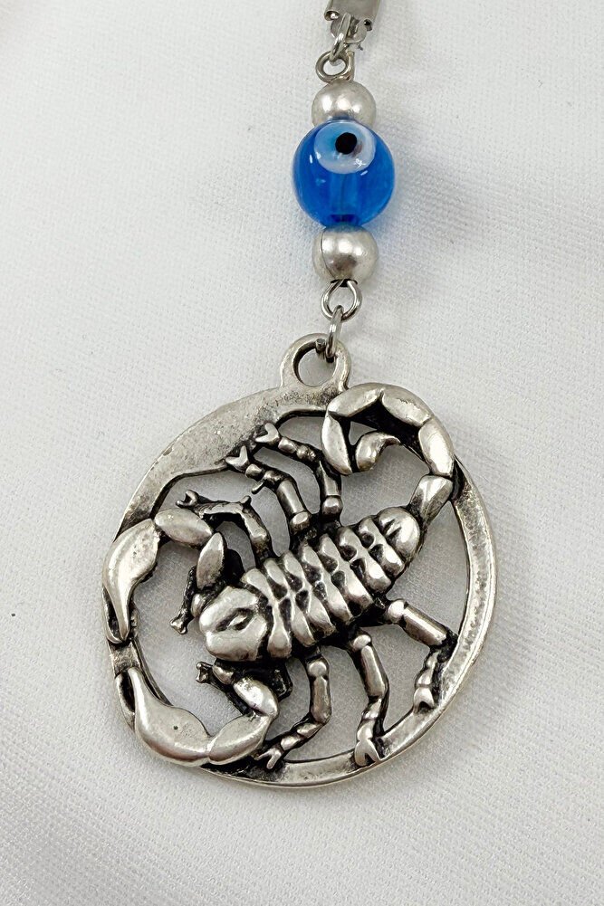 Gümüş Renkli El Yapımı Cam Nazar Boncuğu Akrep Burcu Araba Dikiz Ayna Süsü, Akrep Araba Hediyesi