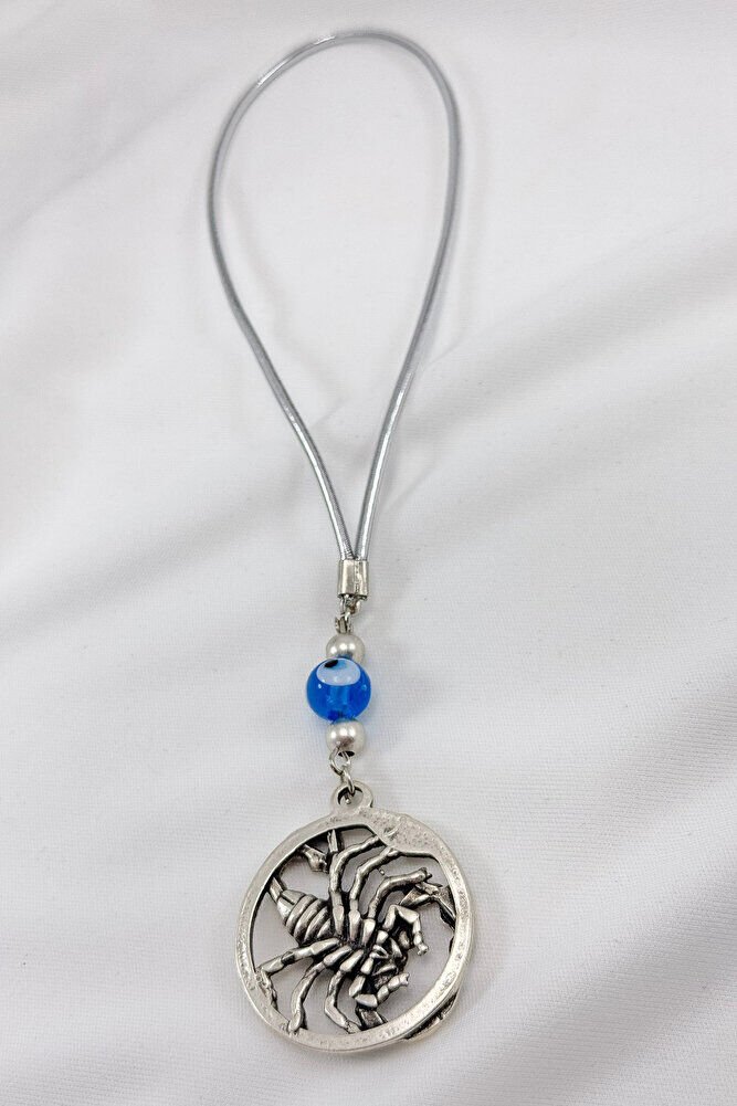 Gümüş Renkli El Yapımı Cam Nazar Boncuğu Akrep Burcu Araba Dikiz Ayna Süsü, Akrep Araba Hediyesi