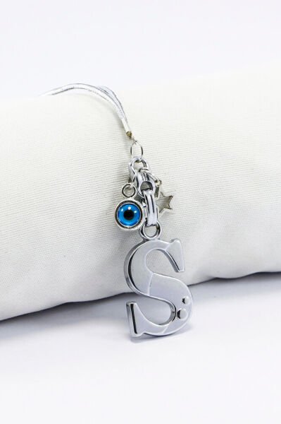 Metal Nazar Boncuğu Yıldız S Harfli Dikiz Ayna Süsü, Elastik İpli Hediyelik Yeni Araba Hediyesi